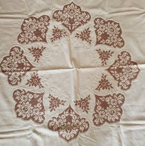 Vintage Hand Embroidered Round Tablecloth